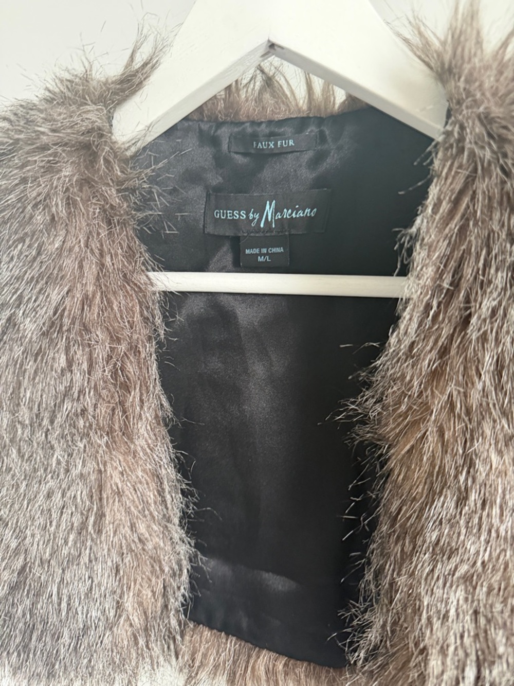 Guess by Marciano Taupe Faux Fur Jacket with Black Lining